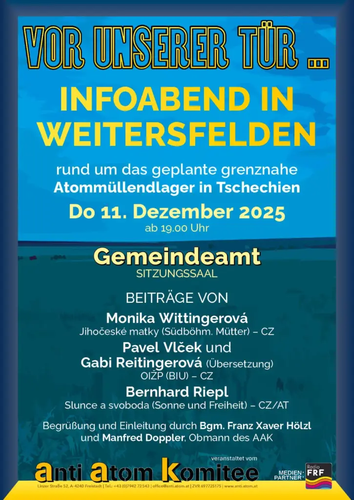 Plakat, dass über den Infoabend in Weitersfelden am 11. Dezember 2025 informiert